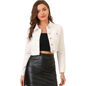 imageAllegra K Womens Denim Jackets 2025 Casual Button Down Long Sleeves Crop Jean JacketWhite