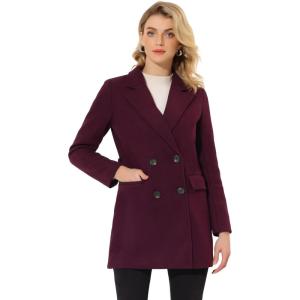 imageAllegra K Womens Notch Lapel Double Breasted Belted Mid Long Outwear Winter CoatBurgundy