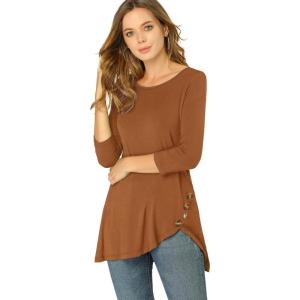 imageAllegra K Womens Tunic Tops Loose Fit Dressy High Low Round Neck 2025 Fall 34 Sleeve Long ShirtBrown