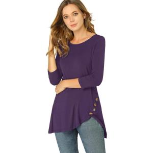 imageAllegra K Womens Tunic Tops Loose Fit Dressy High Low Round Neck 2025 Fall 34 Sleeve Long ShirtDark Purple