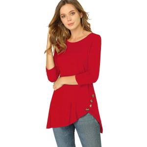 imageAllegra K Womens Tunic Tops Loose Fit Dressy High Low Round Neck 2025 Fall 34 Sleeve Long ShirtRed