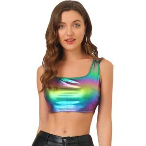 imageAllegra K Womens U Neck Sleeveless Halloween Party Clubwear Holographic Shiny Metallic Crop TopDark Purple