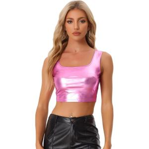 imageAllegra K Womens U Neck Sleeveless Halloween Party Clubwear Holographic Shiny Metallic Crop TopPink