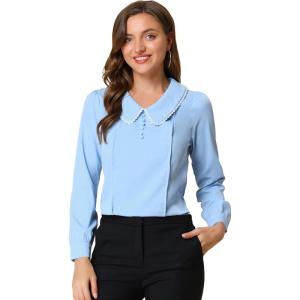 imageAllegra K Womens Vintage Peter Pan Collar Shirt Cute Lacy Trim Long Sleeve BlouseLight Blue