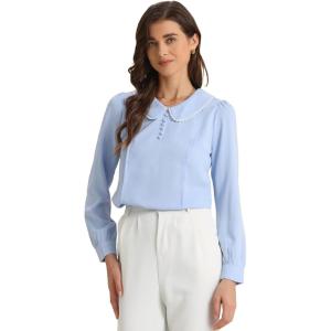 imageAllegra K Womens Vintage Peter Pan Collar Shirt Cute Lacy Trim Long Sleeve BlouseSky Blue