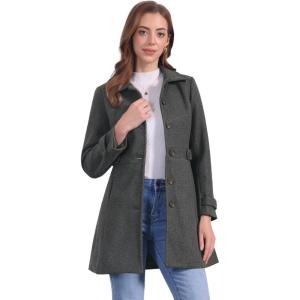 imageAllegra K Womens Winter Classic Outwear Overcoat with Pockets Single Breasted Pea CoatDark Grey