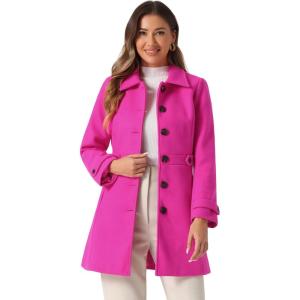 imageAllegra K Womens Winter Classic Outwear Overcoat with Pockets Single Breasted Pea CoatHot Pink