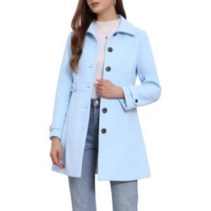 imageAllegra K Womens Winter Classic Outwear Overcoat with Pockets Single Breasted Pea CoatSky Blue