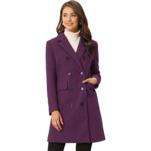 imageAllegra K Womens Winter Coat Elegant Notched Lapel Double Breasted Trench CoatDark Purple