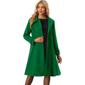 imageAllegra K Womens Winter Coat Overcoat Lapel Collar Long Swing A Line Double Breasted Pea CoatGreen