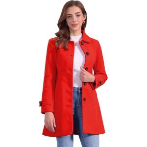 imageAllegra K Womens Winter Outerwear Overcoat Peter Pan Collar Midthigh Aline Single Breasted Pea CoatBright Red