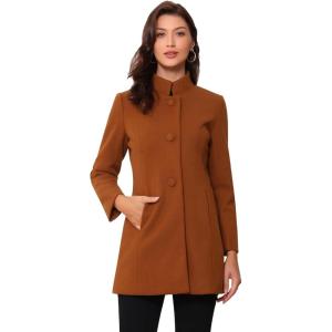 imageAllegra K Womens Winter Overcoat MidLong Stand Collar Single Breasted Coat OuterwearBrown Red