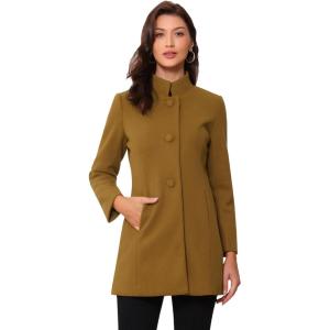 imageAllegra K Womens Winter Overcoat MidLong Stand Collar Single Breasted Coat OuterwearDeep Brown