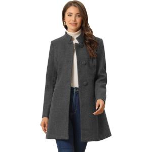 imageAllegra K Womens Winter Overcoat MidLong Stand Collar Single Breasted Coat OuterwearDeep Grey