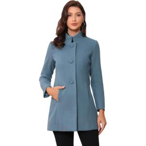 imageAllegra K Womens Winter Overcoat MidLong Stand Collar Single Breasted Coat OuterwearGrey Blue