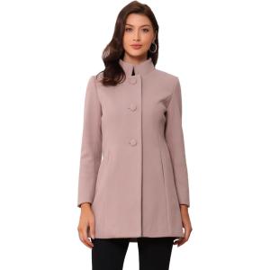 imageAllegra K Womens Winter Overcoat MidLong Stand Collar Single Breasted Coat OuterwearGrey Pink