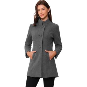 imageAllegra K Womens Winter Overcoat MidLong Stand Collar Single Breasted Coat OuterwearLight Grey