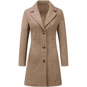 imageAllegra K Womens Winter Pea Coat 2025 Fall Single Breasted Long Outerwear Trench CoatsDark Beige