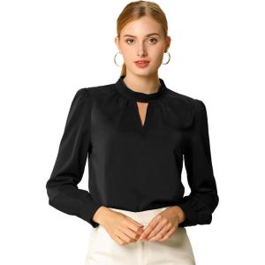 imageAllegra K Womens Work Tops Dressy Casual Shirts Mock Neck Keyhole Business Casual Long Sleeve BlouseBlack