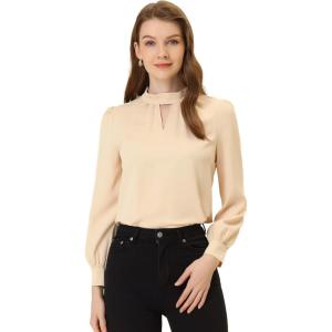 imageAllegra K Womens Work Tops Dressy Casual Shirts Mock Neck Keyhole Business Casual Long Sleeve BlouseFreshpink