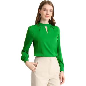 imageAllegra K Womens Work Tops Dressy Casual Shirts Mock Neck Keyhole Business Casual Long Sleeve BlouseGreen1