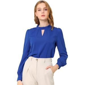 imageAllegra K Womens Work Tops Dressy Casual Shirts Mock Neck Keyhole Business Casual Long Sleeve BlouseRoyal Blue