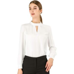 imageAllegra K Womens Work Tops Dressy Casual Shirts Mock Neck Keyhole Business Casual Long Sleeve BlouseWhite