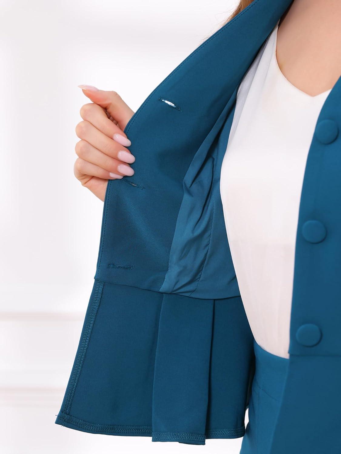 imageAllegra K 2 Piece Skirt Sets for Women Long Sleeve Blazer and Pencil Skirt Business SuitsPeacock Blue
