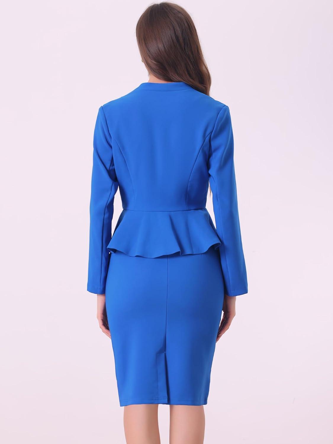 imageAllegra K 2 Piece Skirt Sets for Women Long Sleeve Blazer and Pencil Skirt Business SuitsRoyal Blue