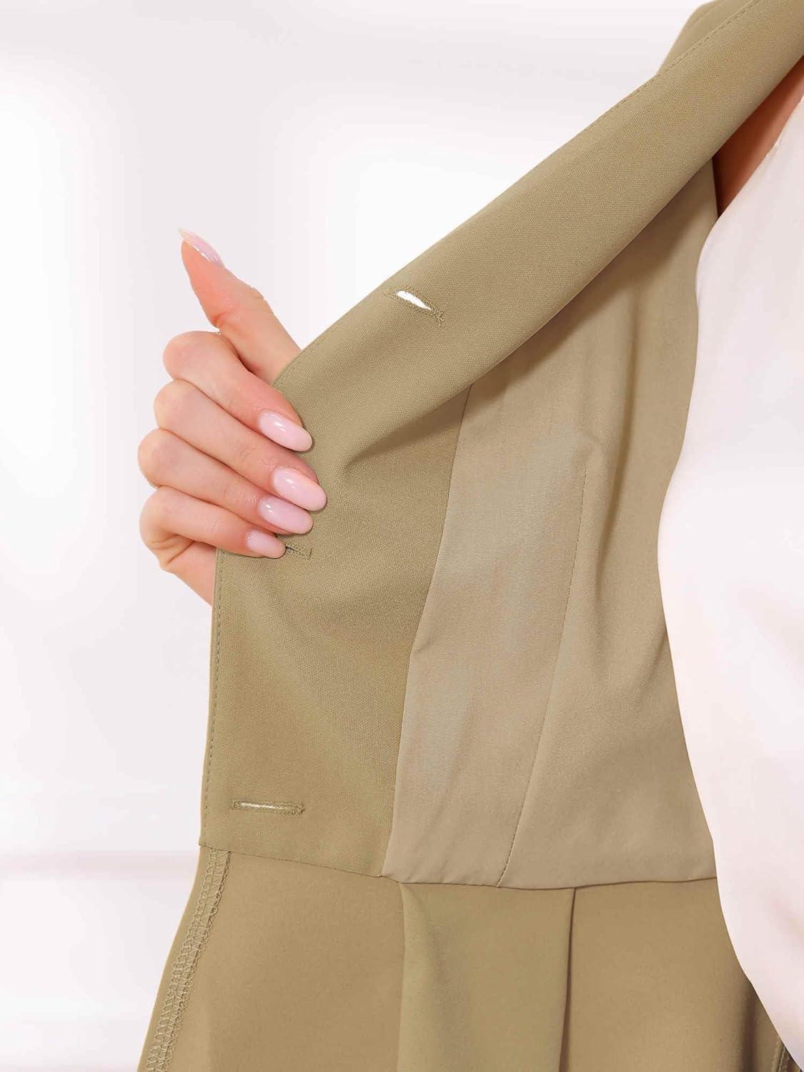 imageAllegra K 2 Piece Skirt Sets for Women Long Sleeve Blazer and Pencil Skirt Business SuitsTan