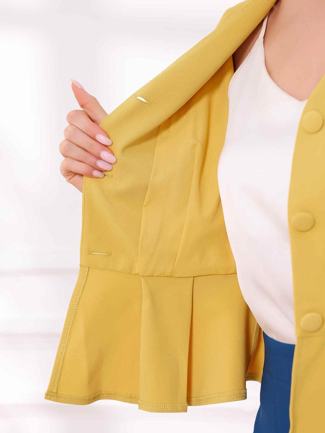 imageAllegra K 2 Piece Skirt Sets for Women Long Sleeve Blazer and Pencil Skirt Business SuitsYellow
