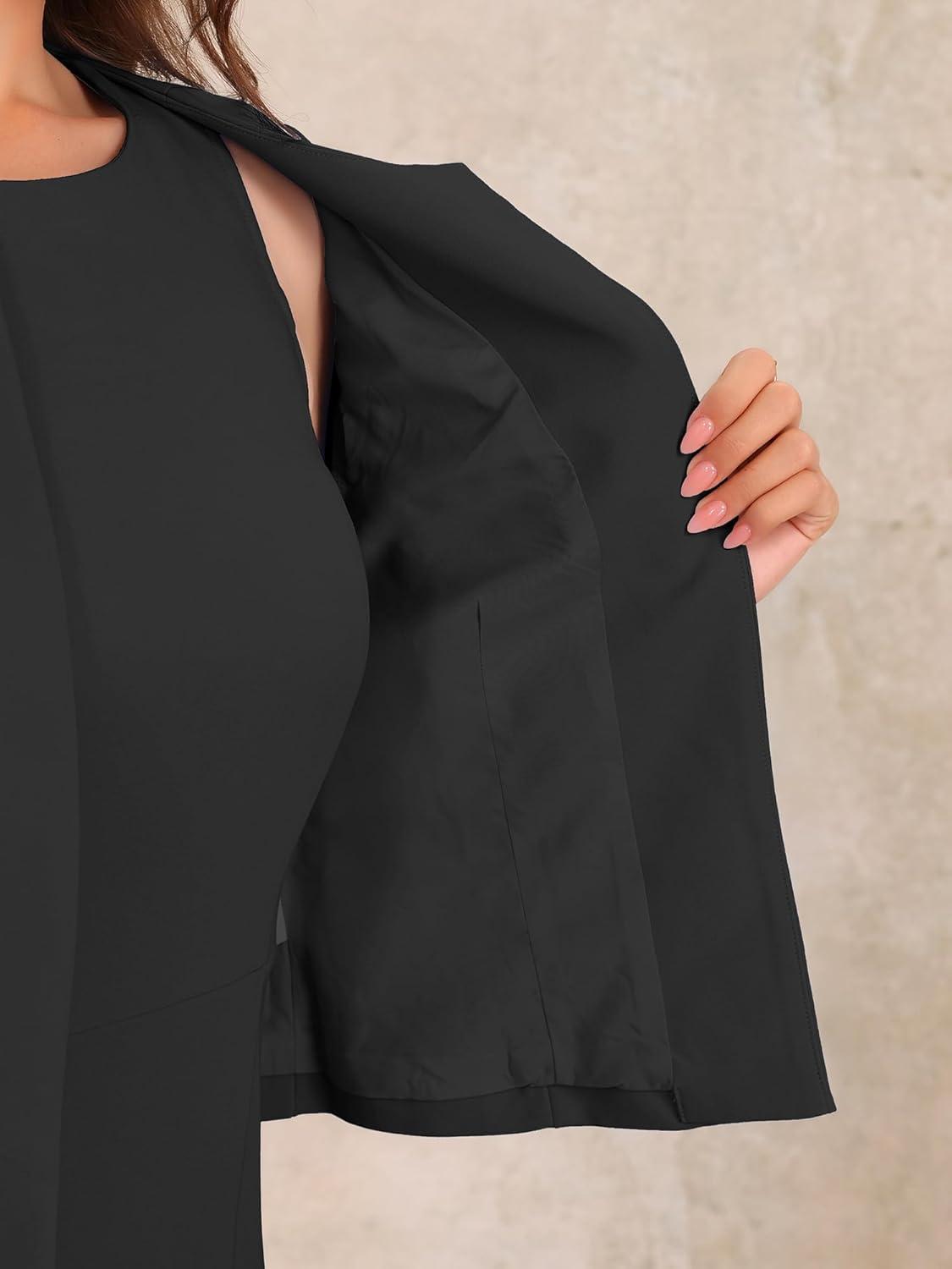 imageAllegra K 2 Piece Suit Dress Set for Womens Business Sleeveless Dress and Crop BlazerBlack