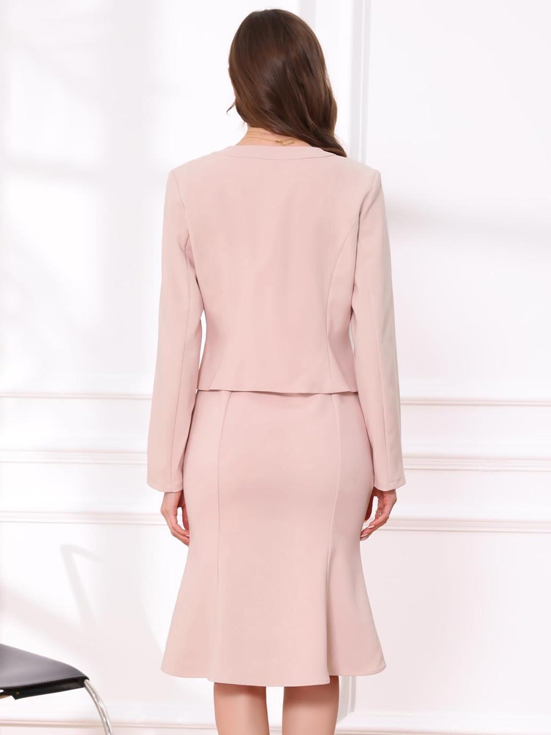 imageAllegra K 2 Piece Suit Dress Set for Womens Business Sleeveless Dress and Crop BlazerPink