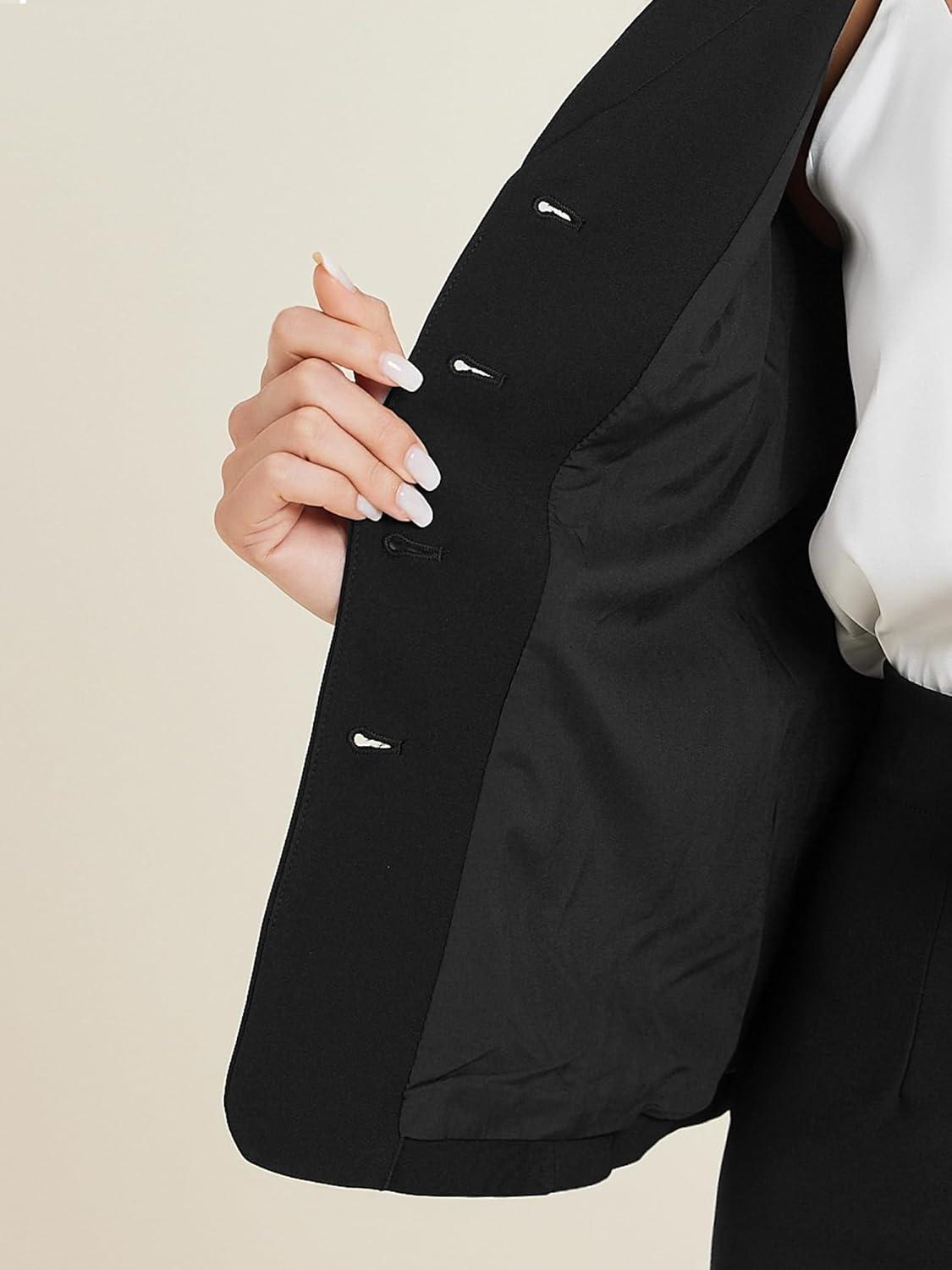 imageAllegra K 2 Piece Suit Skirt Set for Womens Notched Collar Casual Business Skirt Suit Set and Blazer Pencil SkirtsBlack