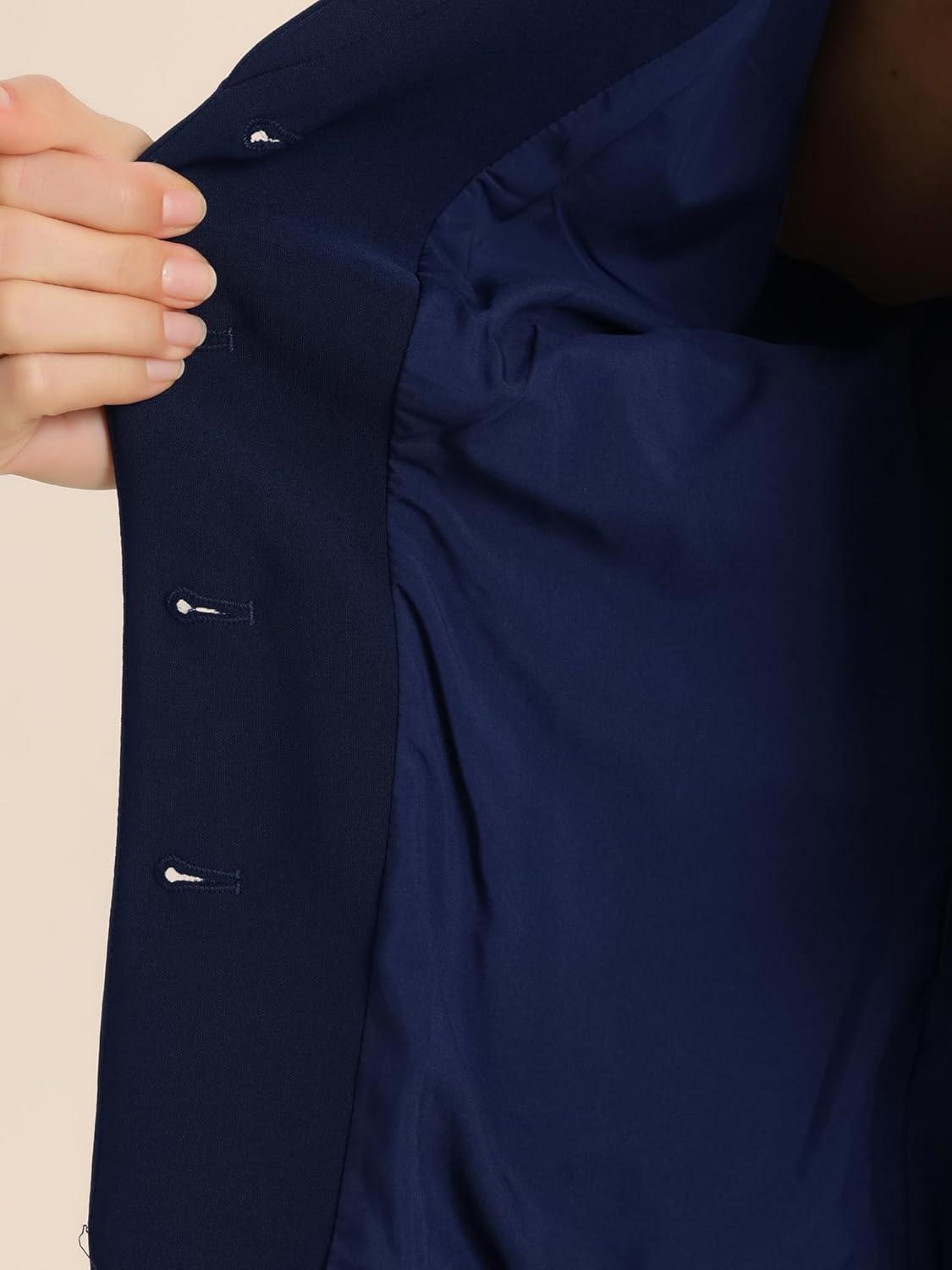 imageAllegra K 2 Piece Suit Skirt Set for Womens Notched Collar Casual Business Skirt Suit Set and Blazer Pencil SkirtsDark Blue