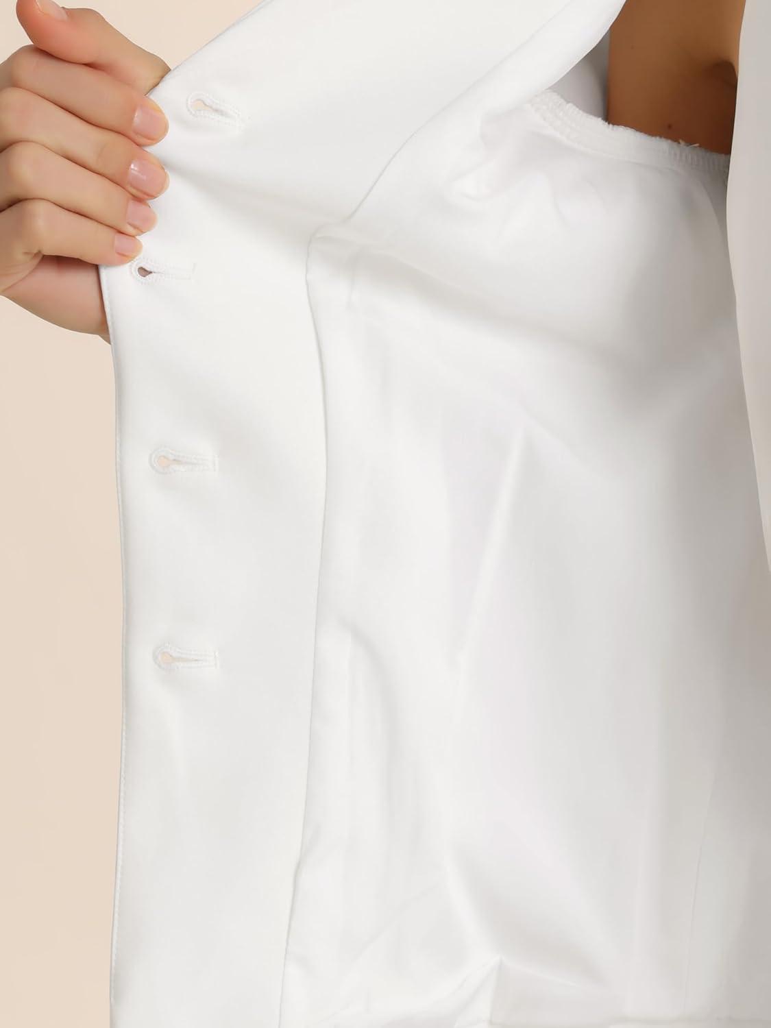 imageAllegra K 2 Piece Suit Skirt Set for Womens Notched Collar Casual Business Skirt Suit Set and Blazer Pencil SkirtsWhite