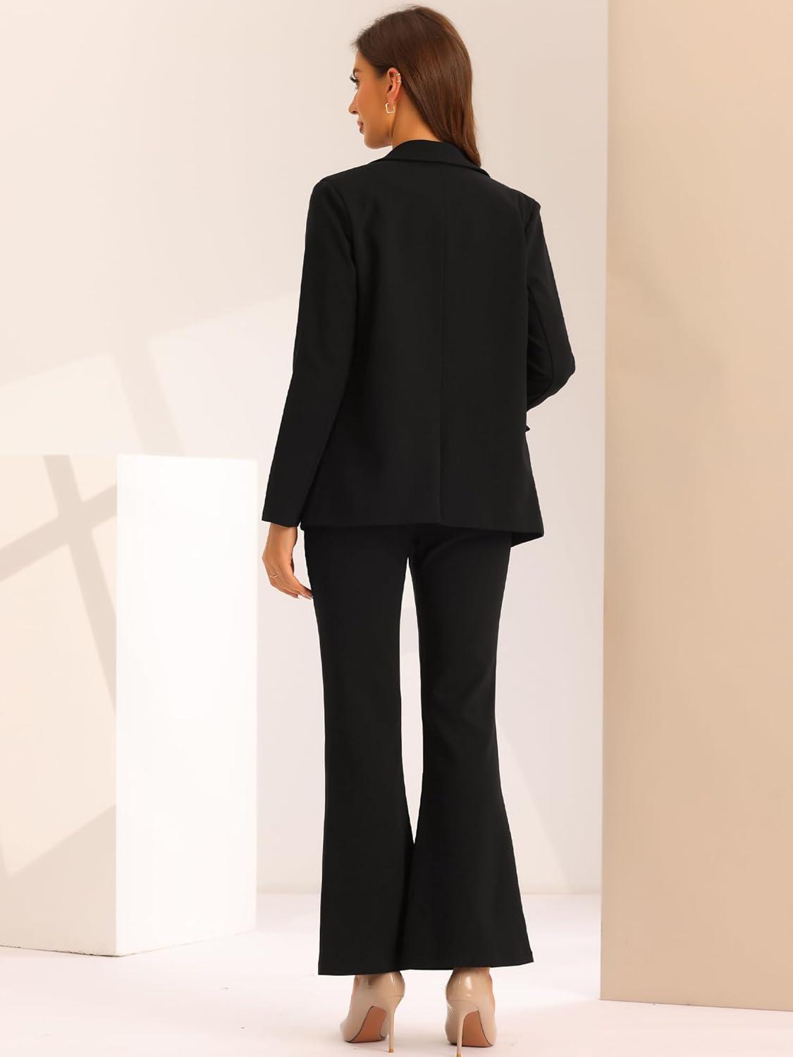 imageAllegra K 2 Piece Work Suit for Womens Business Formal DoubleBreasted Blazer and Pants SetBlack