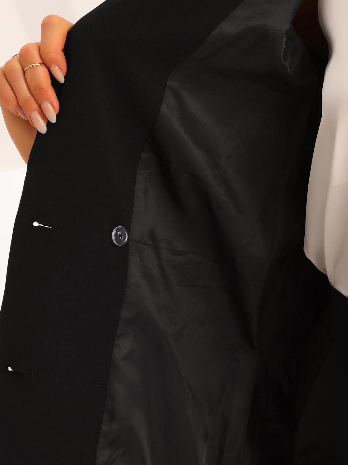 imageAllegra K 2 Piece Work Suit for Womens Business Formal DoubleBreasted Blazer and Pants SetBlack