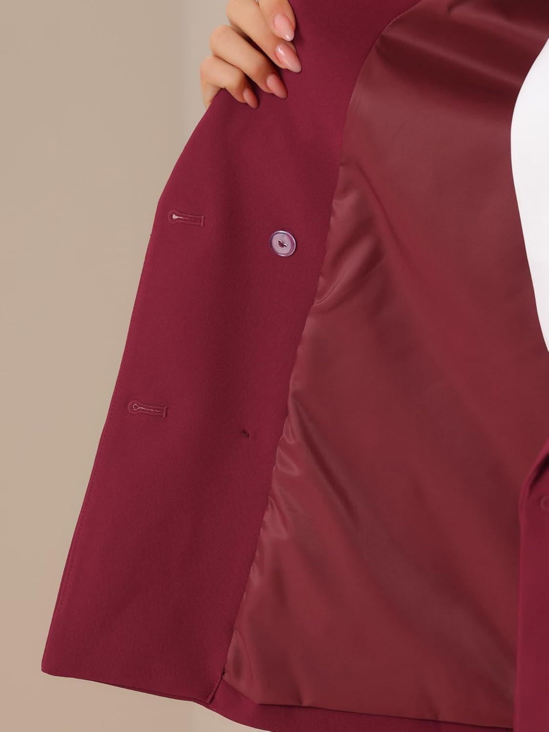 imageAllegra K 2 Piece Work Suit for Womens Business Formal DoubleBreasted Blazer and Pants SetBurgundy