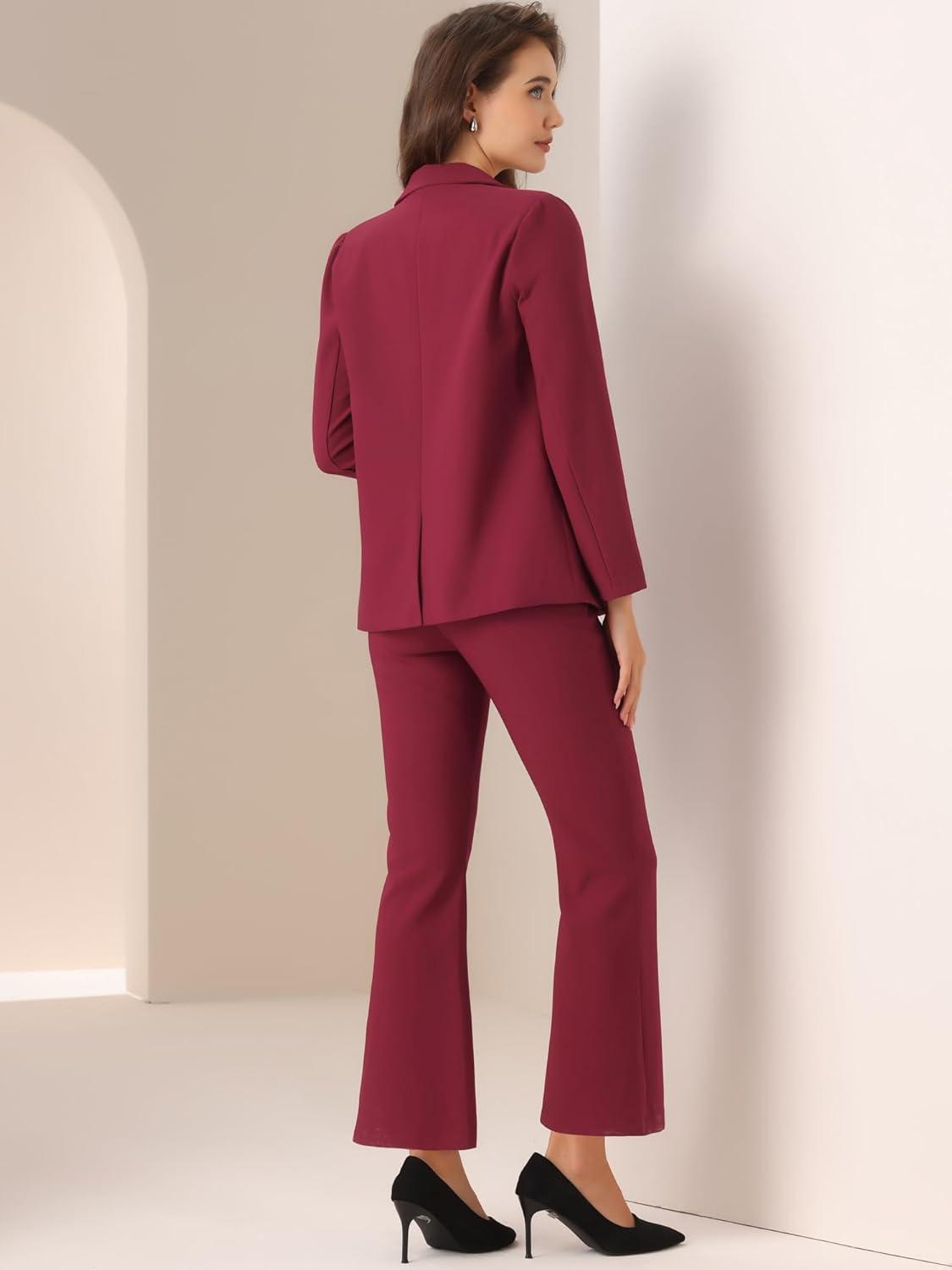 imageAllegra K 2 Piece Work Suit for Womens Business Formal DoubleBreasted Blazer and Pants SetBurgundy