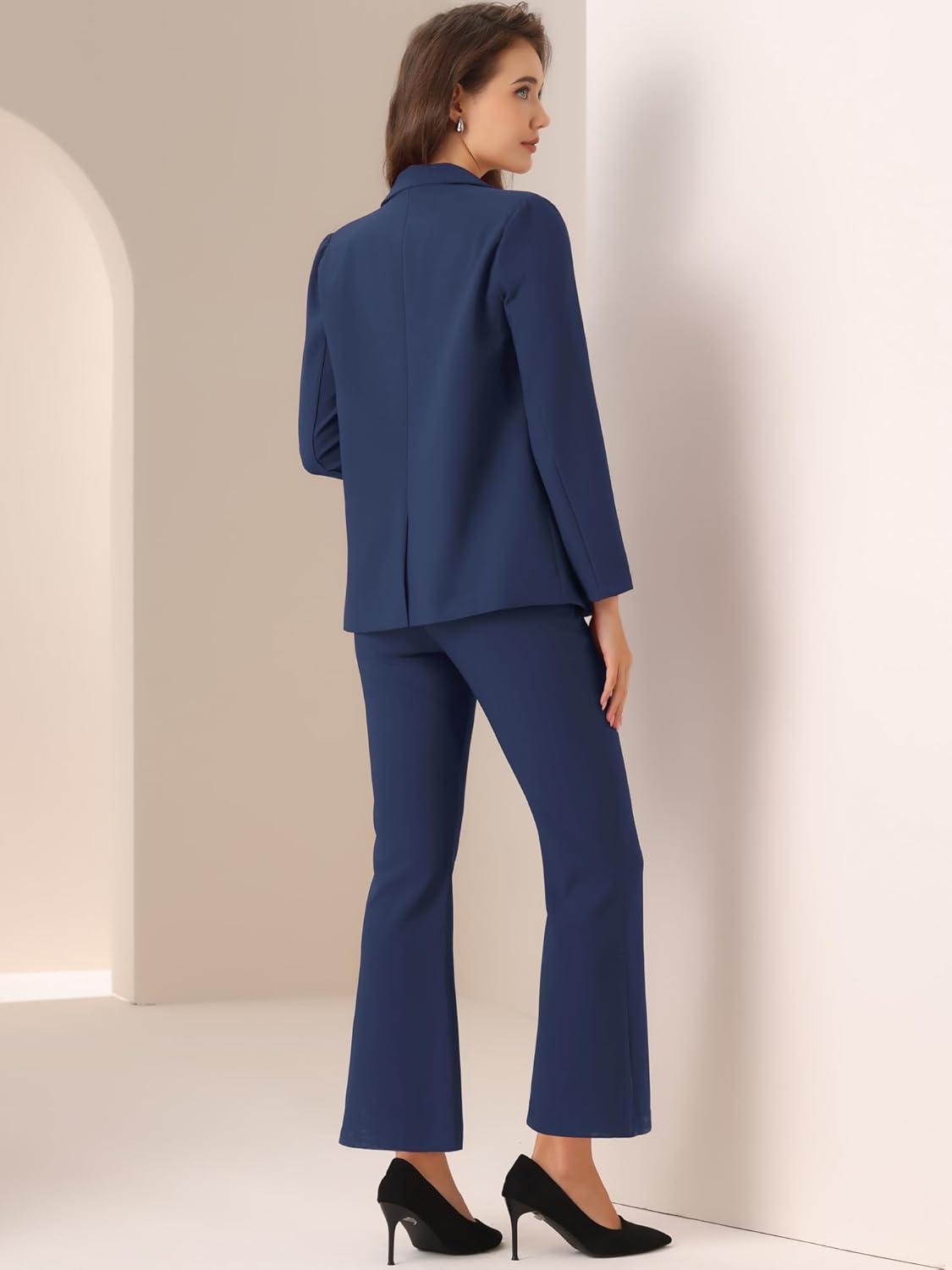 imageAllegra K 2 Piece Work Suit for Womens Business Formal DoubleBreasted Blazer and Pants SetDark Blue
