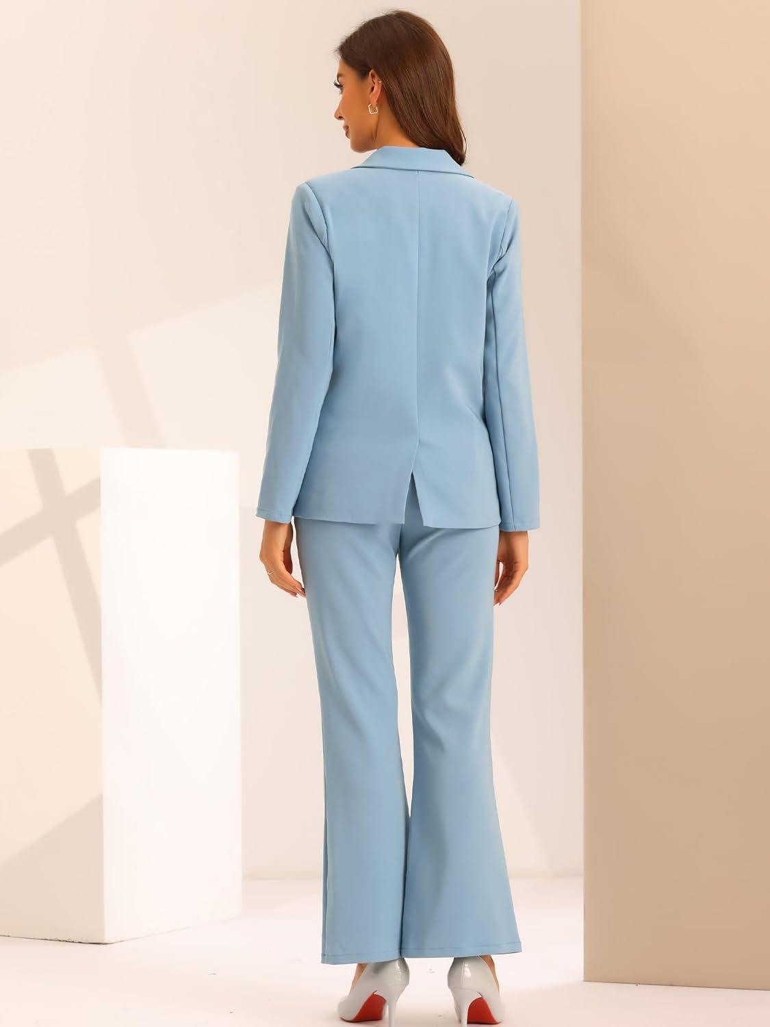 imageAllegra K 2 Piece Work Suit for Womens Business Formal DoubleBreasted Blazer and Pants SetGray Blue