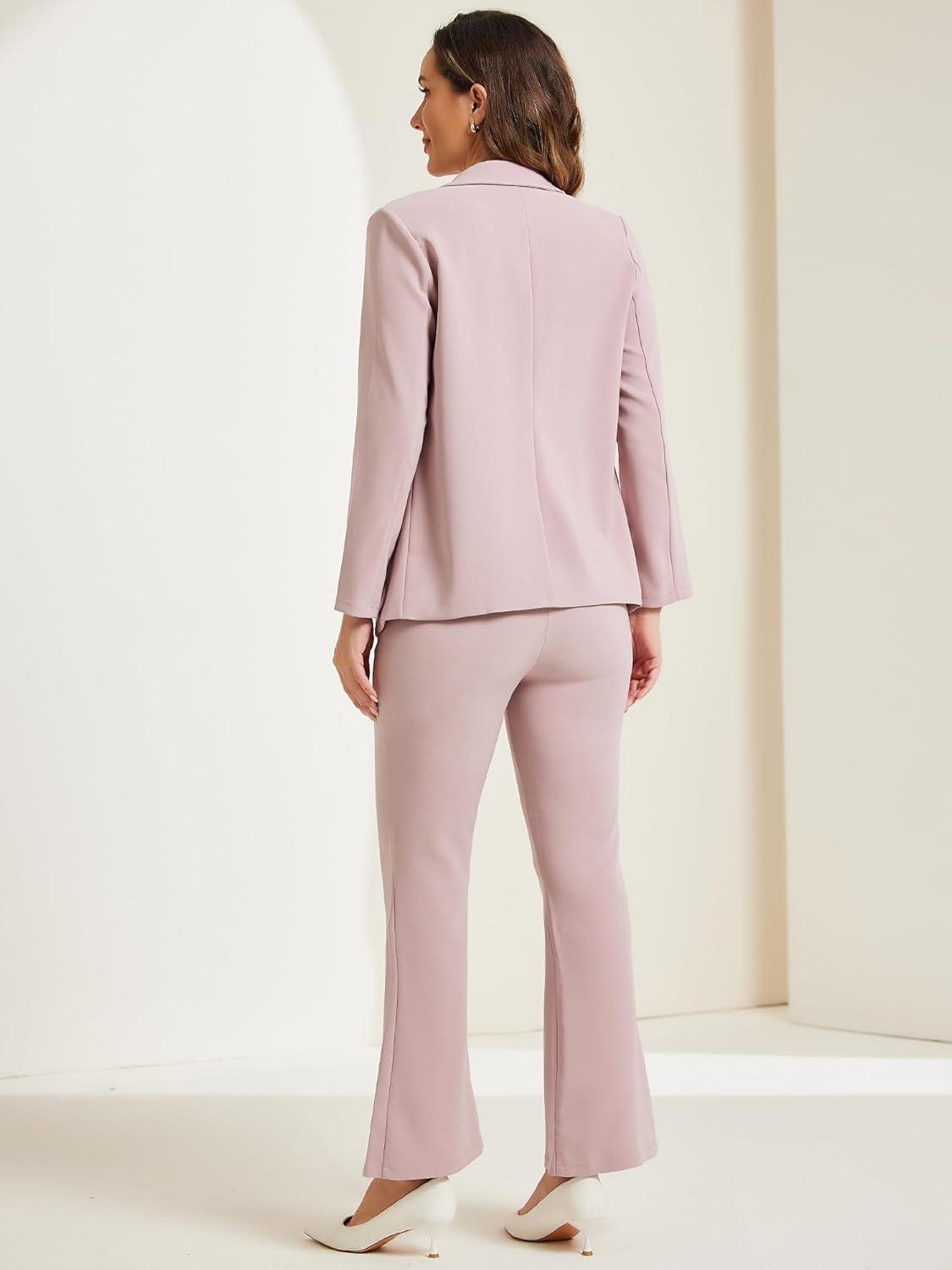 imageAllegra K 2 Piece Work Suit for Womens Business Formal DoubleBreasted Blazer and Pants SetPink