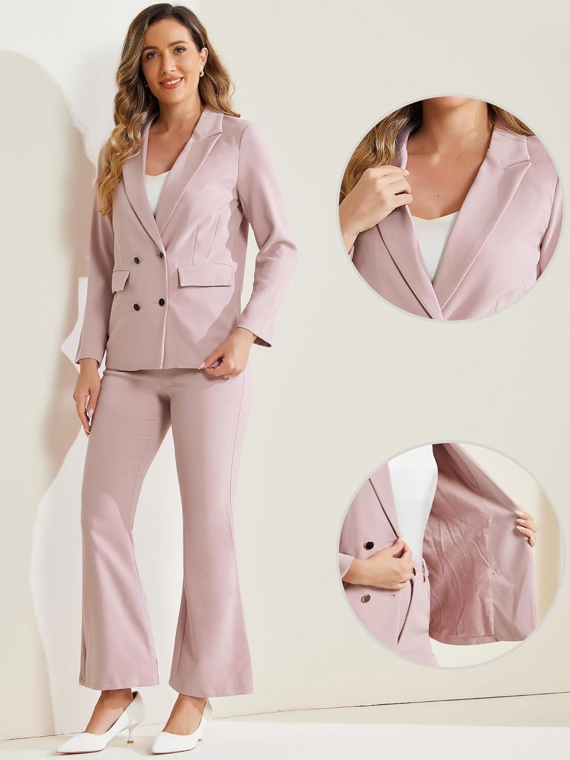 imageAllegra K 2 Piece Work Suit for Womens Business Formal DoubleBreasted Blazer and Pants SetPink
