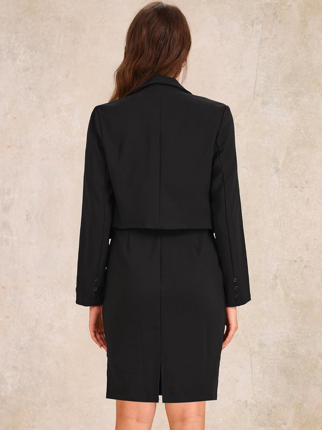 imageAllegra K Business Blazer Dress Suit Sets for Women Casual Long Sleeve Blazer and Sleeveless Dresses Work Office OutfitsBlack