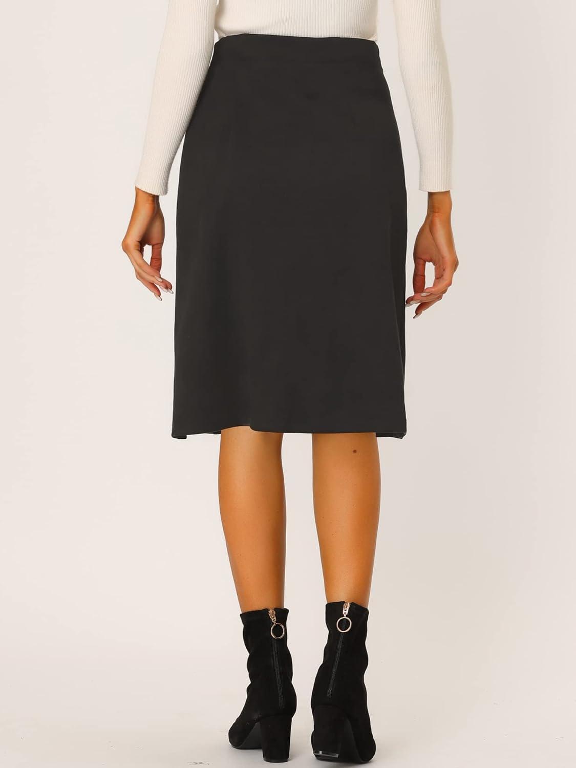 imageAllegra K Faux Suede Skirt for Womens Button Front High Waist 2025 Fall Knee Length ALine SkirtsBlack