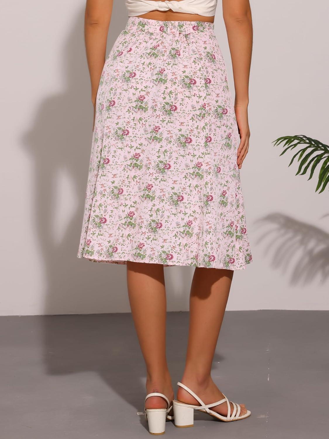 imageAllegra K Floral Skirt for Womens Elastic Waist ALine Midi SkirtsPink Flower