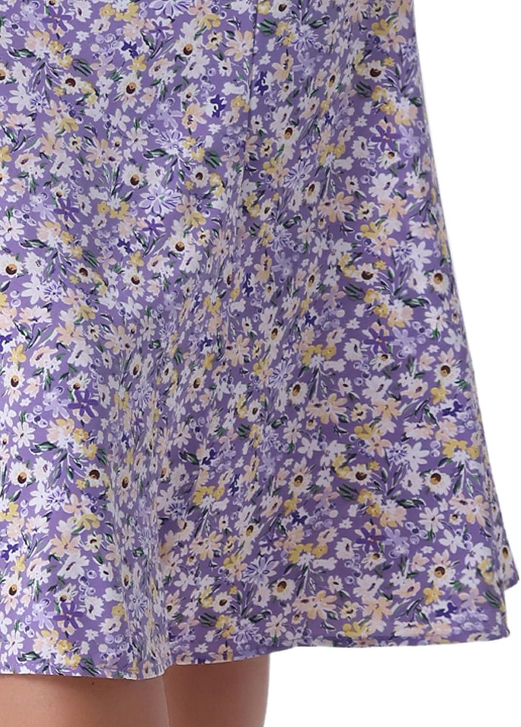 imageAllegra K Floral Skirt for Womens Elastic Waist ALine Midi SkirtsPurple