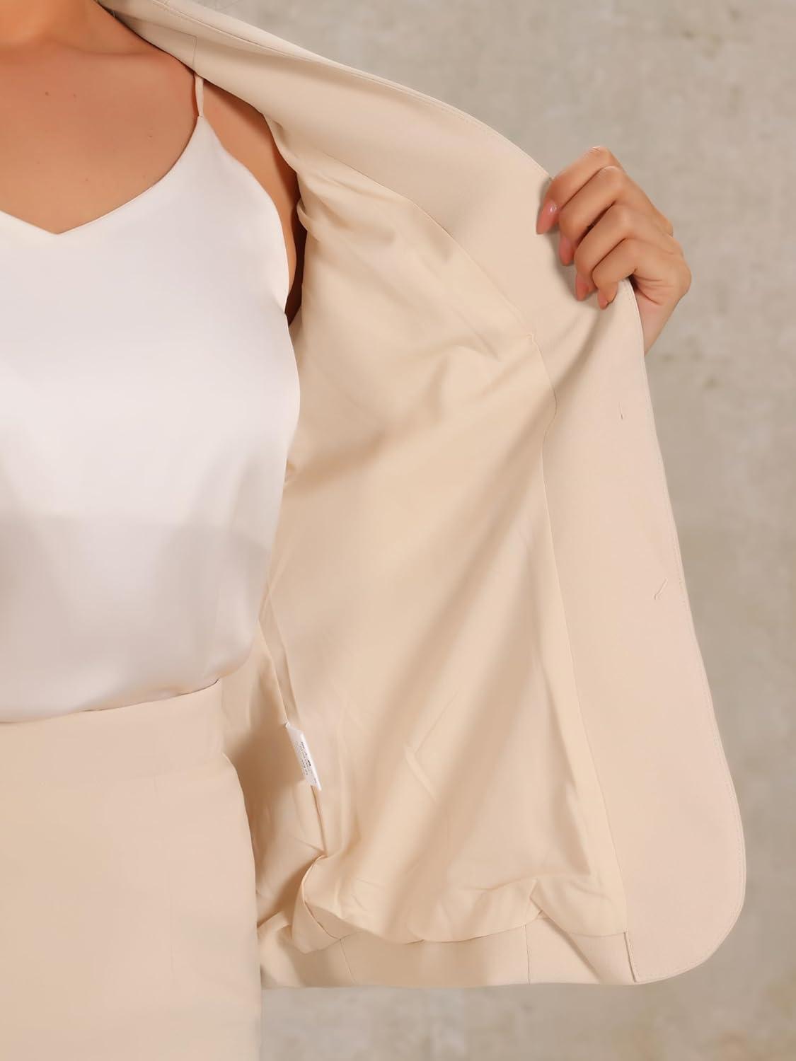 imageAllegra K Suits 2 Piece Skirt Set for Womens Business Office Outfits Collarless Blazer Pencil Skirts Suit SetsBeige