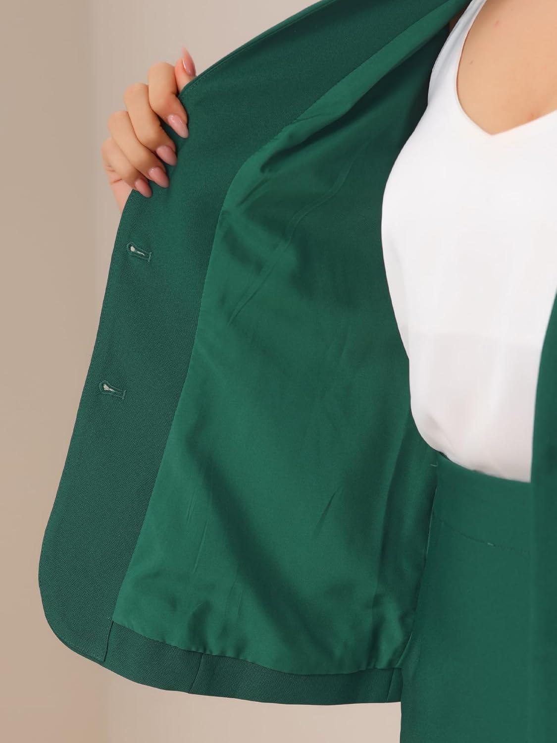 imageAllegra K Suits 2 Piece Skirt Set for Womens Business Office Outfits Collarless Blazer Pencil Skirts Suit SetsGreen